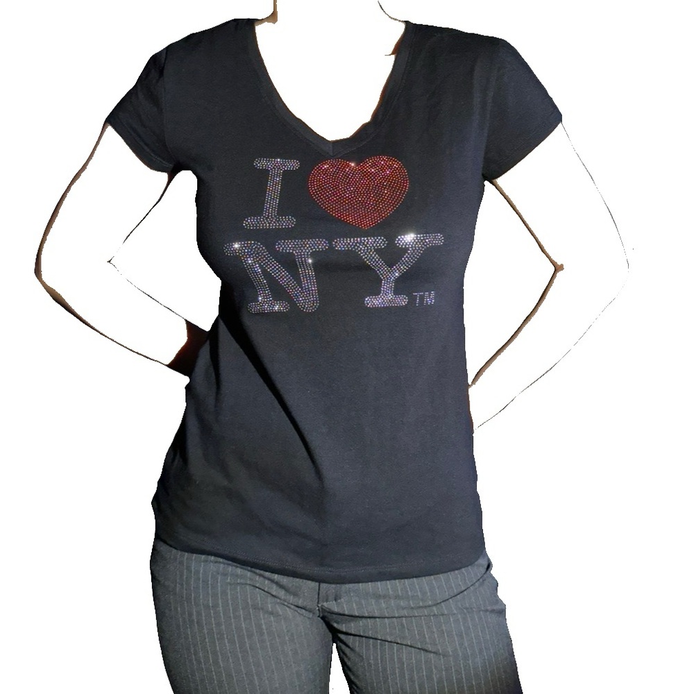 | love New York bling rhinestone ladies tee
